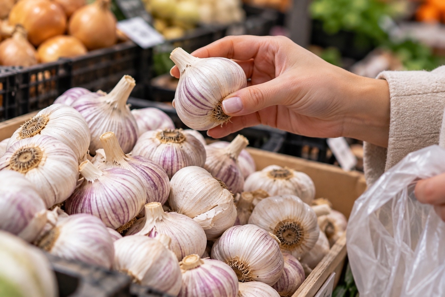 При выборе чеснока важно обращать внимание на его свежесть и качество.