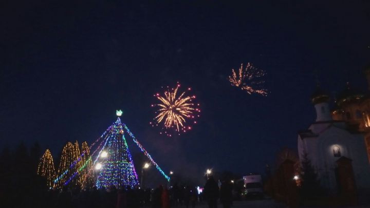 Фото и видео: Яркий салют на открытии Новогодней елки
