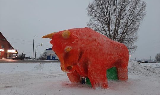 В Татарстане сделали самую большую снежную фигуру быка