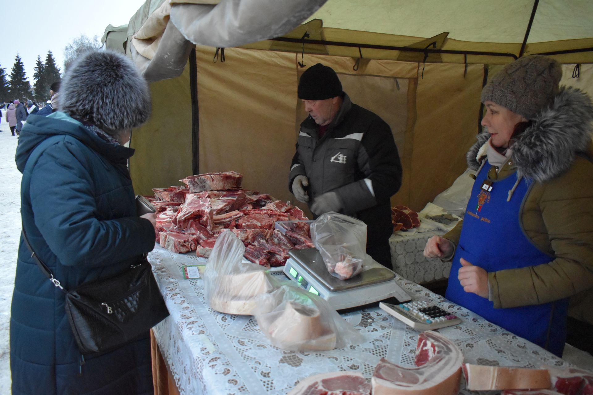 На зимней ярмарке в Алексеевском торговали елками, мясом и валенками