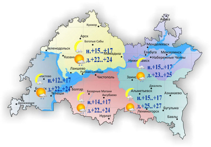 Прогноз погоды по Республике Татарстан на следующие сутки