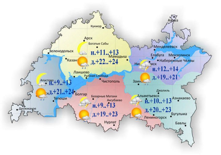 Прогноз погоды по Республике Татарстан на следующие сутки по Алексеевскому району