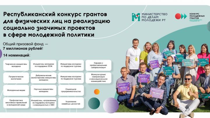 Алексеевскую молодежь приглашают принять участие  в грантовом конкурсе Минмолодежи РТ для физических лиц